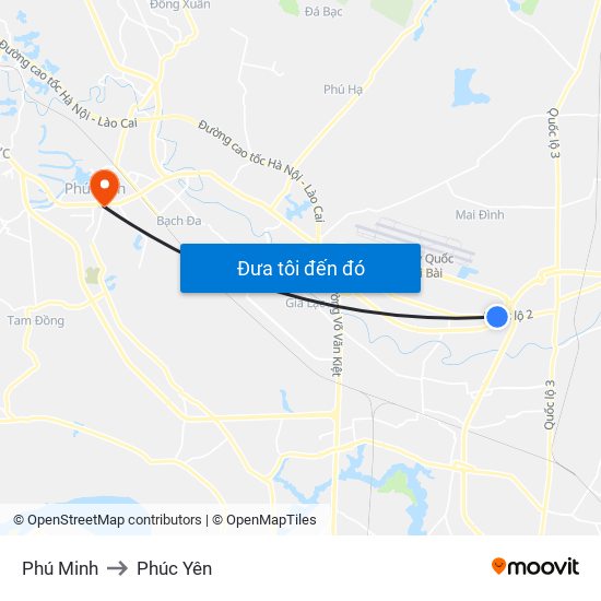 Phú Minh to Phúc Yên map