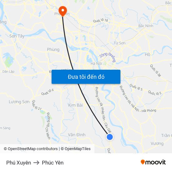 Phú Xuyên to Phúc Yên map