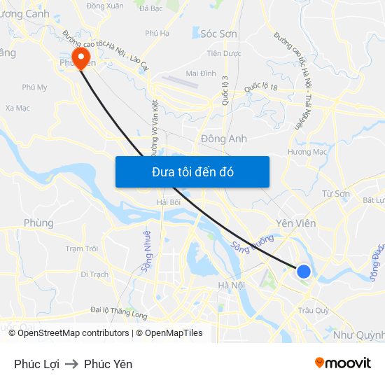 Phúc Lợi to Phúc Yên map