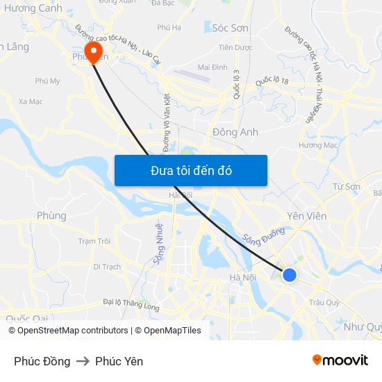 Phúc Đồng to Phúc Yên map