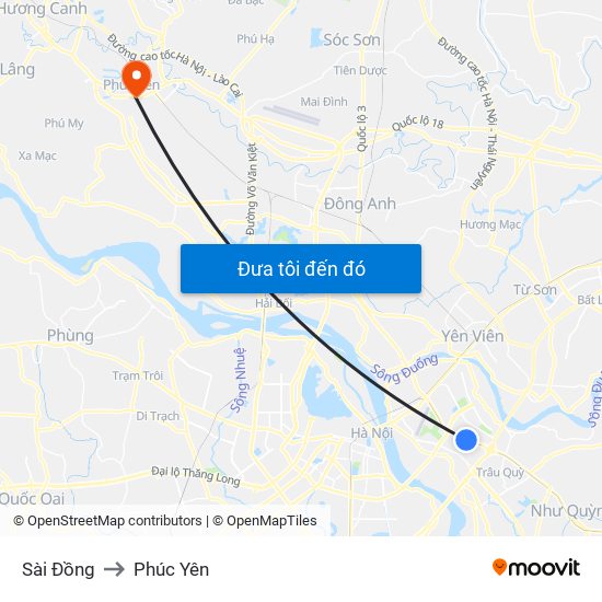 Sài Đồng to Phúc Yên map