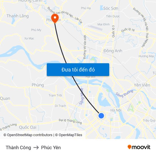 Thành Công to Phúc Yên map