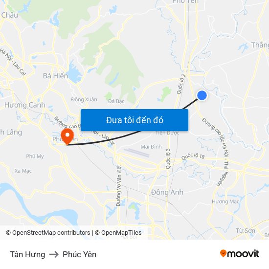 Tân Hưng to Phúc Yên map