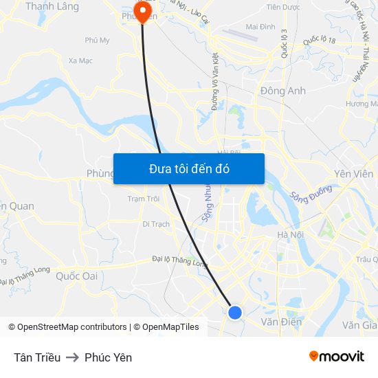 Tân Triều to Phúc Yên map