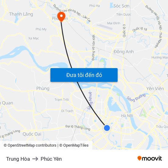 Trung Hòa to Phúc Yên map