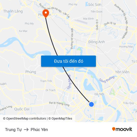 Trung Tự to Phúc Yên map