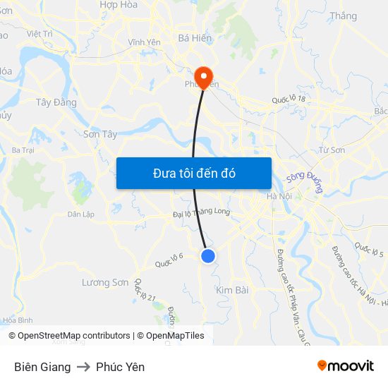 Biên Giang to Phúc Yên map