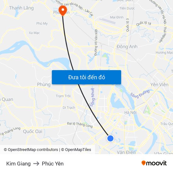 Kim Giang to Phúc Yên map