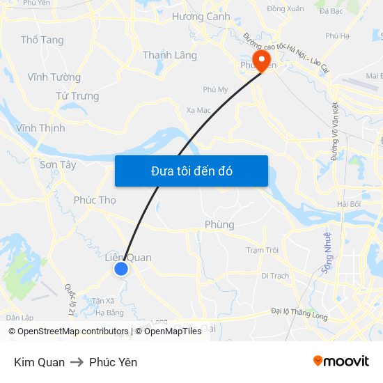 Kim Quan to Phúc Yên map