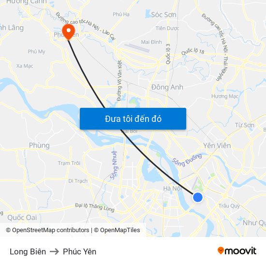 Long Biên to Phúc Yên map