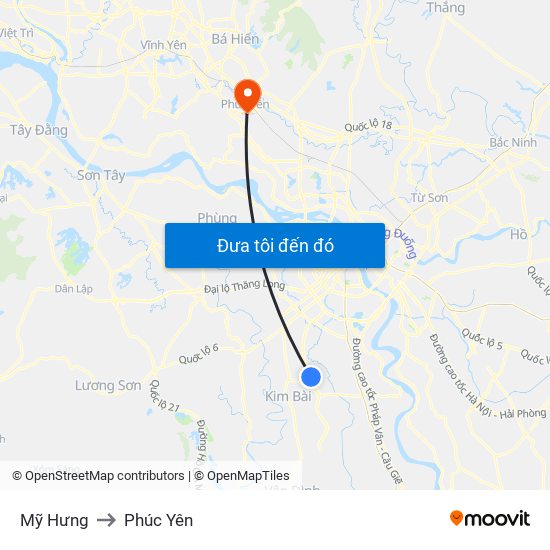 Mỹ Hưng to Phúc Yên map