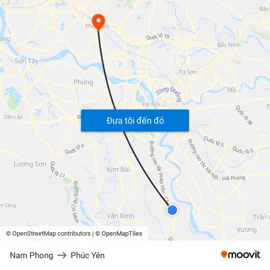 Nam Phong to Phúc Yên map