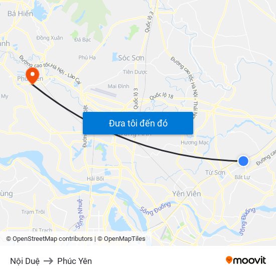 Nội Duệ to Phúc Yên map