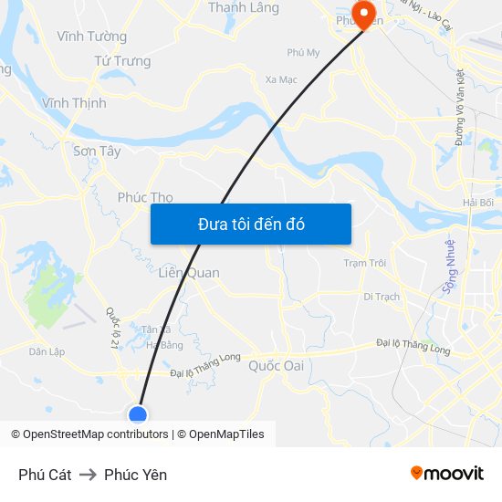 Phú Cát to Phúc Yên map