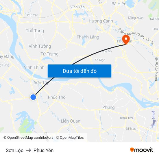 Sơn Lộc to Phúc Yên map