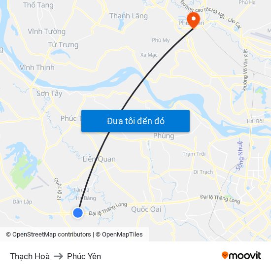 Thạch Hoà to Phúc Yên map