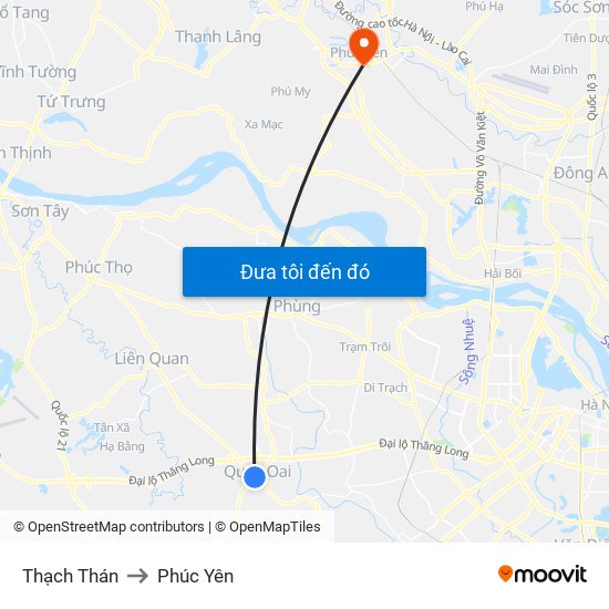 Thạch Thán to Phúc Yên map