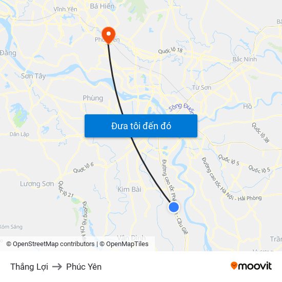 Thắng Lợi to Phúc Yên map