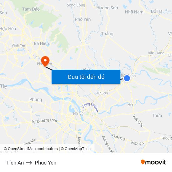 Tiền An to Phúc Yên map