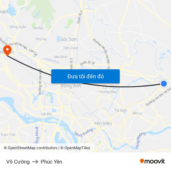 Võ Cường to Phúc Yên map