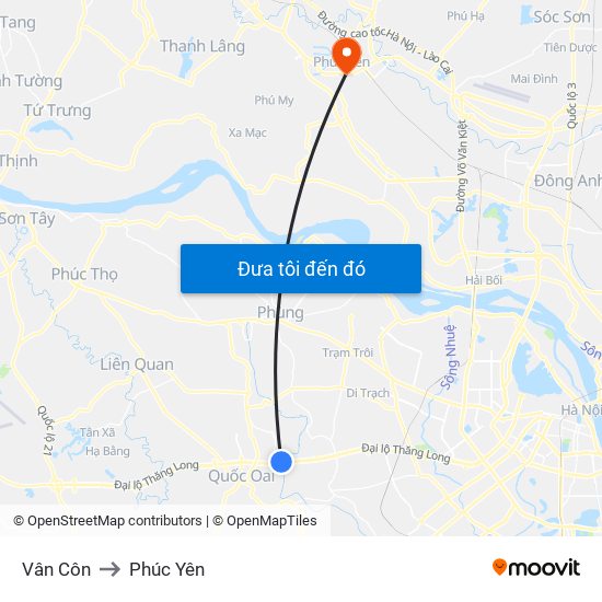 Vân Côn to Phúc Yên map