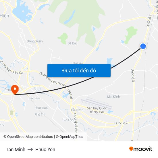 Tân Minh to Phúc Yên map