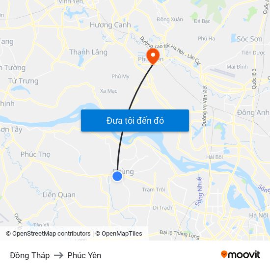 Đồng Tháp to Phúc Yên map