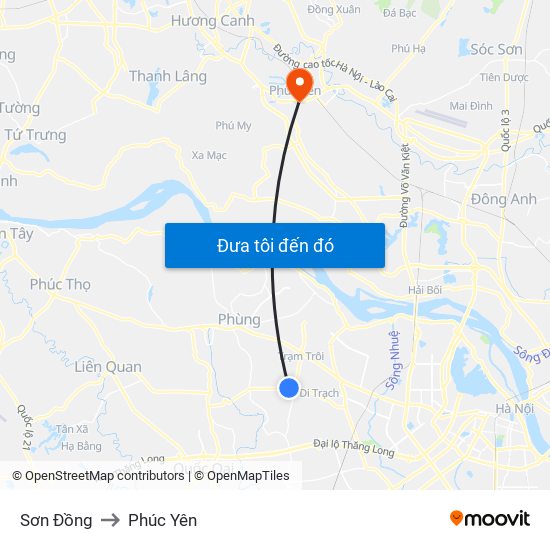 Sơn Đồng to Phúc Yên map