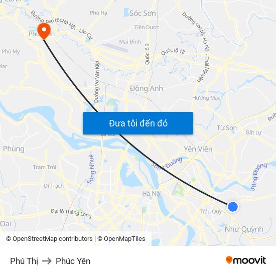 Phú Thị to Phúc Yên map