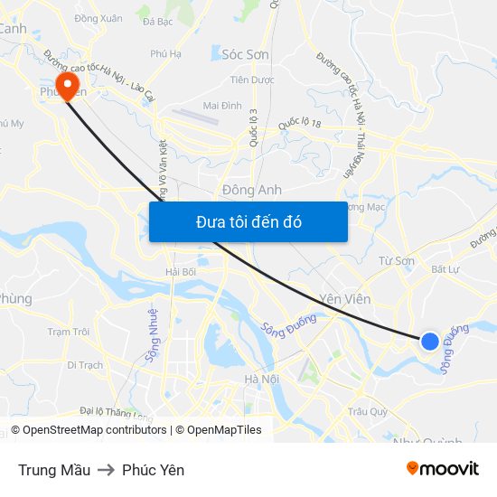 Trung Mầu to Phúc Yên map