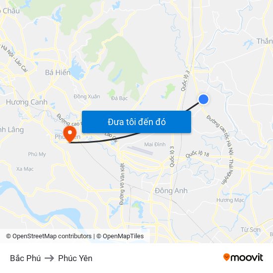 Bắc Phú to Phúc Yên map