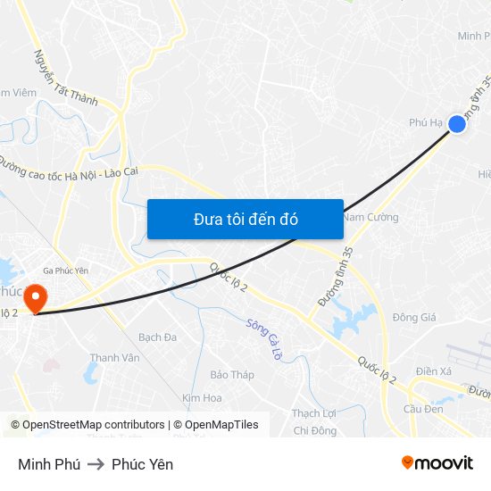 Minh Phú to Phúc Yên map