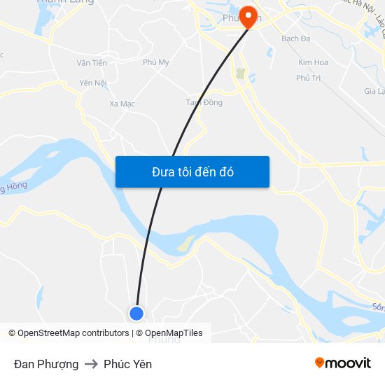 Đan Phượng to Phúc Yên map