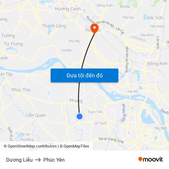 Dương Liễu to Phúc Yên map