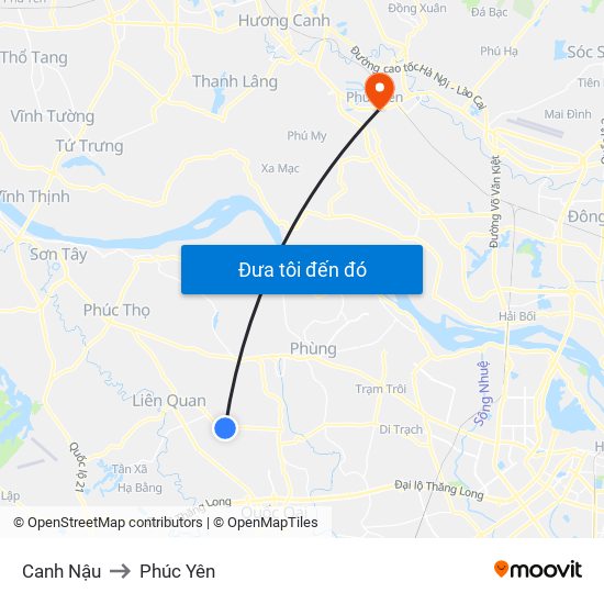 Canh Nậu to Phúc Yên map