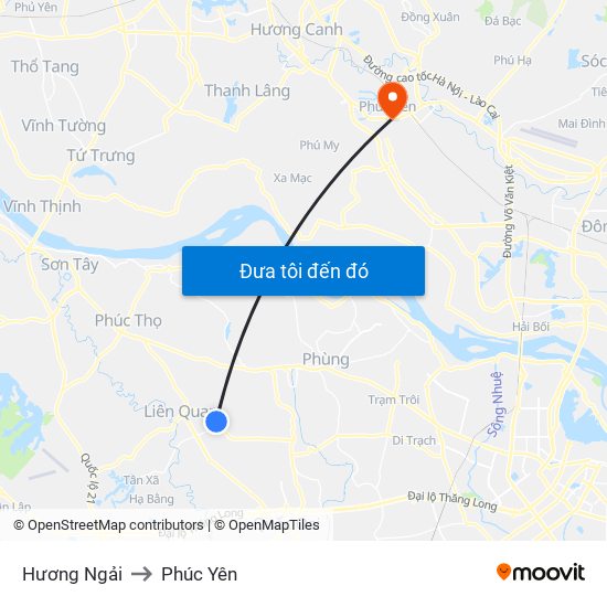 Hương Ngải to Phúc Yên map