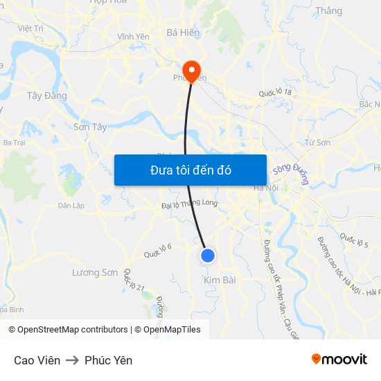 Cao Viên to Phúc Yên map