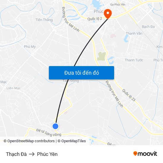 Thạch Đà to Phúc Yên map