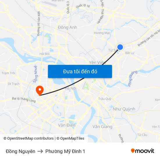 Đồng Nguyên to Phường Mỹ Đình 1 map