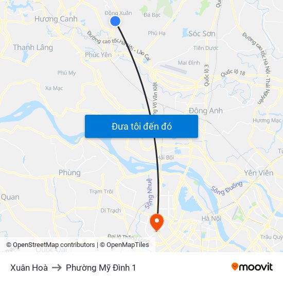 Xuân Hoà to Phường Mỹ Đình 1 map