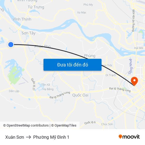 Xuân Sơn to Phường Mỹ Đình 1 map