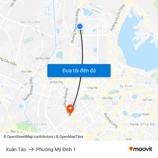 Xuân Tảo to Phường Mỹ Đình 1 map