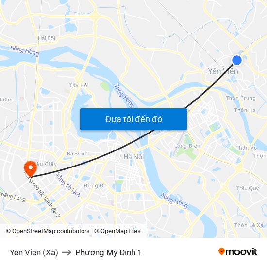 Yên Viên (Xã) to Phường Mỹ Đình 1 map