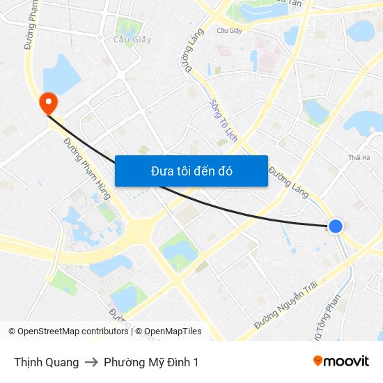 Thịnh Quang to Phường Mỹ Đình 1 map