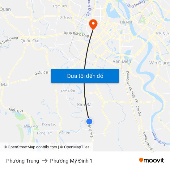 Phương Trung to Phường Mỹ Đình 1 map