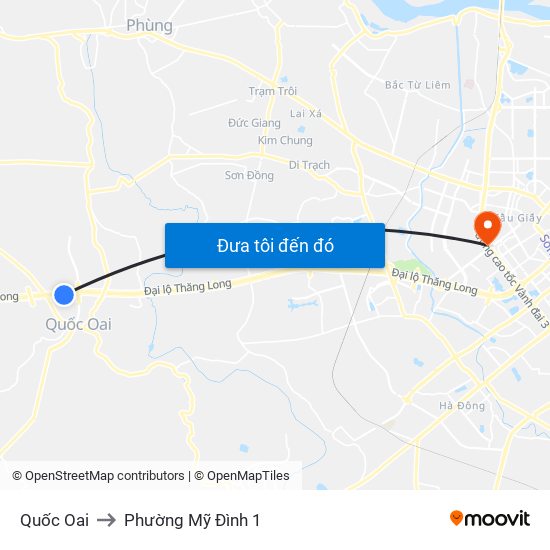 Quốc Oai to Phường Mỹ Đình 1 map