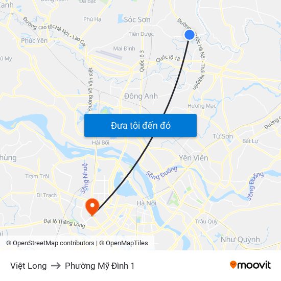 Việt Long to Phường Mỹ Đình 1 map