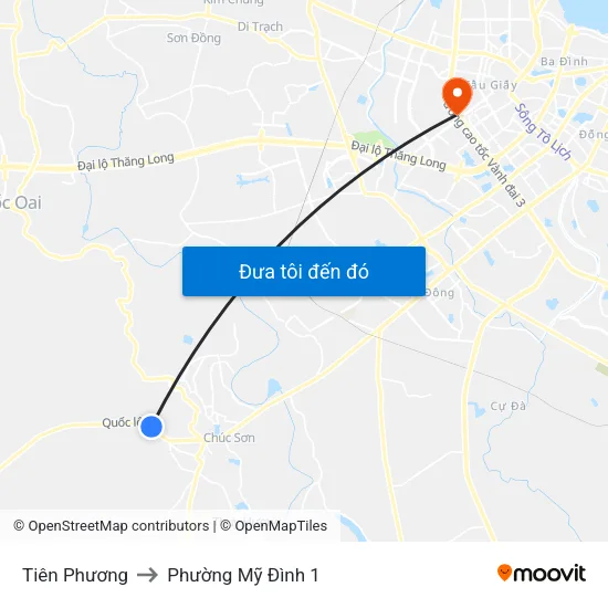 Tiên Phương to Phường Mỹ Đình 1 map