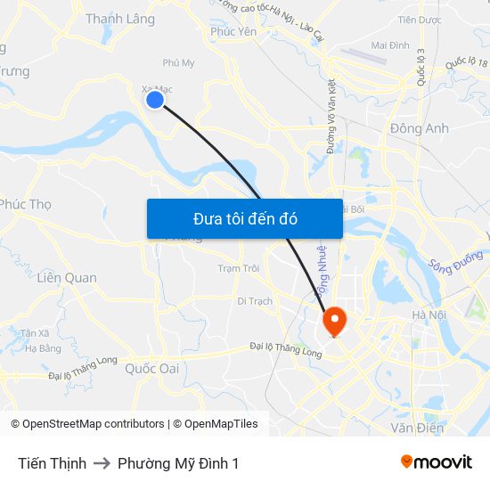 Tiến Thịnh to Phường Mỹ Đình 1 map