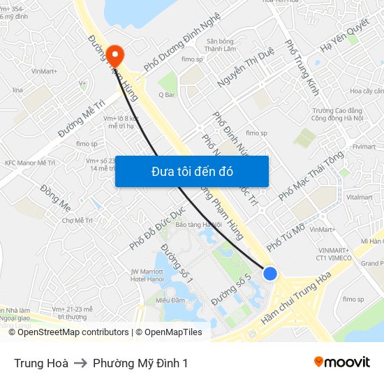 Trung Hoà to Phường Mỹ Đình 1 map